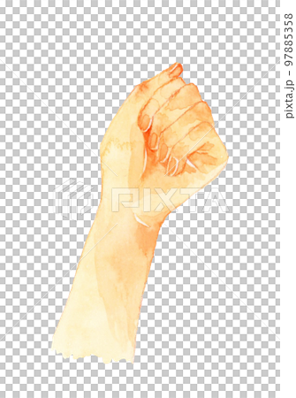 Grasp the palm of your hand naturally and look at your nails Hand-drawn watercolor illustration material Grasp the palm of your hand naturally and look at your nails Hand-drawn watercolor illustration material 97885358