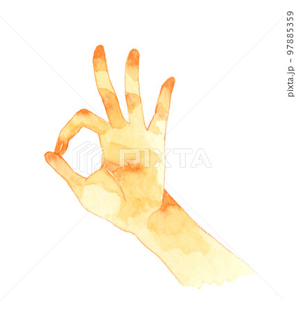 指で作ったOKサイン 人の手の手描き水彩イラスト素材のイラスト素材