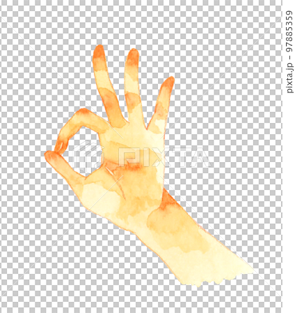 OK sign made with fingers Hand-painted watercolor illustration material of a person's hand 97885359