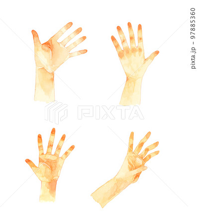 手の平を広げるポーズのセット　手描き水彩イラスト素材集 97885360