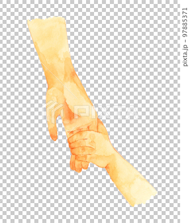 Holding hands (parent and child/adult and child) hand-painted watercolor illustration material 97885371