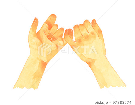 指切りで約束をする手　手描き水彩イラスト素材 97885374