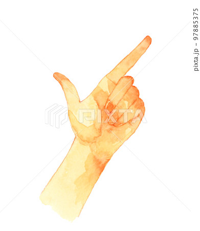 人さし指を立てる・指でさす　人の手の手描き水彩イラスト素材 97885375