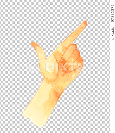 人さし指を立てる・指でさす　人の手の手描き水彩イラスト素材 97885375