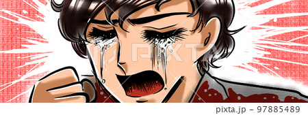 70年代少女漫画拳を握り泣き叫ぶ天然パーマのイケメン少年のカラーイラスト 70年代少女漫画拳を握り泣き叫ぶ天然パーマのイケメン少年のカラーイラスト 97885489