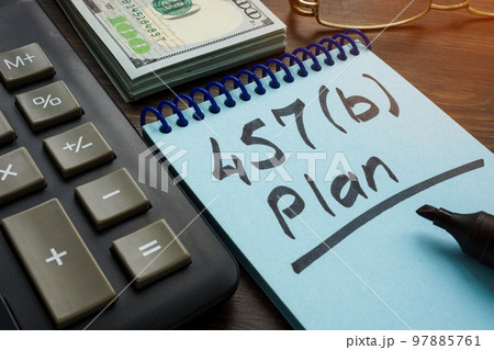 Inscription 457b plan and calculator as retirement plan concept. Inscription 457b plan and calculator as retirement plan concept. 97885761