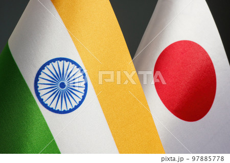 Flags of India and Japan as a concept of diplomacy. 97885778