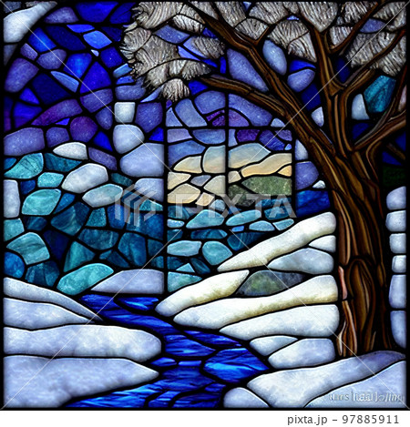 ステンドグラス 冬の木 AI画像のイラスト素材 [97885911] - PIXTA