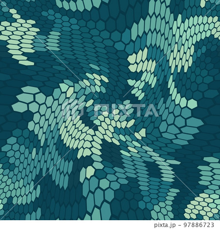 Blue marine halftones hexagon snake skin. Seamless geometric vector texture 97886723