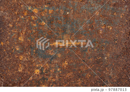 Flat lay rust metal sheet background 97887013