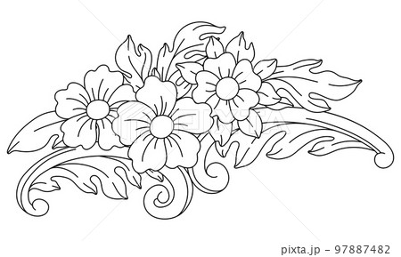Decorative floral element in baroque style. Black curling plant. Decorative floral element in baroque style. Black curling plant. 97887482