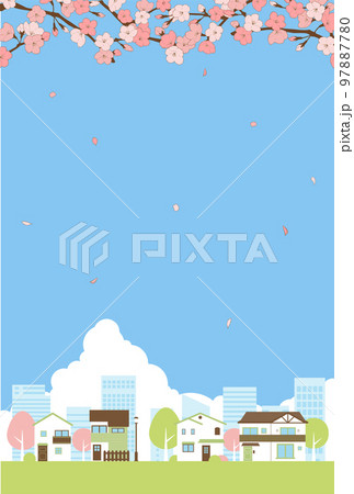 背景素材_街並み_桜 97887780