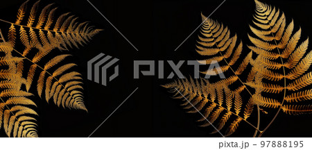 tropical gold leaf forest glow in the dark background. High contrast. 3d illustration 97888195