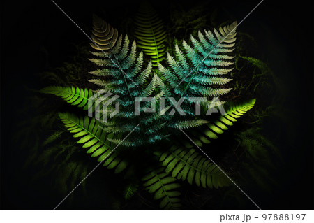 Vertical garden with tropical green leaf, contrast 3d illustration. 97888197