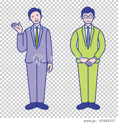 Full-body illustration material [set] of a male businessman in his 20s to 40s who guides 97888357