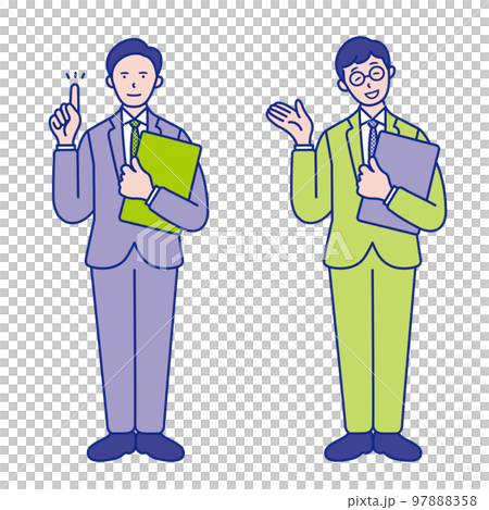 Full-body illustration material [set] of a male businessman in his 20s to 40s holding a document file 97888358