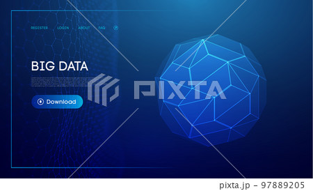Technology sphere 3d. Blue big data background. Wireframe mesh protect globe. 97889205