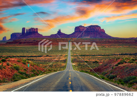 Colorful sunset over Monument Valley, Utah 97889662
