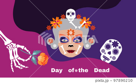 Dia de Los Muertos, Day of the Dead or Halloween greeting card 97890210