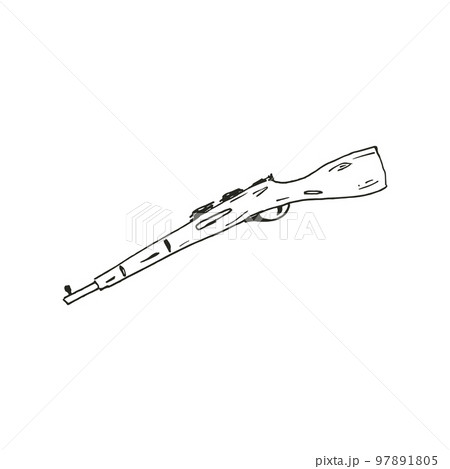 Famous rifle weapon WWII. Hand drawn, ink drawing sketch weapon vector Famous rifle weapon WWII. Hand drawn, ink drawing sketch weapon vector 97891805