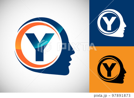Initial alphabet Y with the human brain, A Logo for science, medical research, technology, AI 97891873