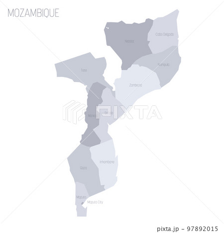 Mozambique political map of administrative divisions - provinces and capital city of Maputo. Grey vector map with labels. Mozambique political map of administrative divisions - provinces and capital city of Maputo. Grey vector map with labels. 97892015