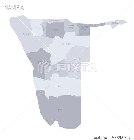Namibia political map of administrative divisions - regions. Grey vector map with labels. Namibia political map of administrative divisions - regions. Grey vector map with labels. 97892017