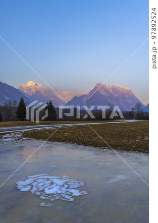 Winter landscape near village Bovec, Triglavski national park, Slovenia Winter landscape near village Bovec, Triglavski national park, Slovenia 97892524