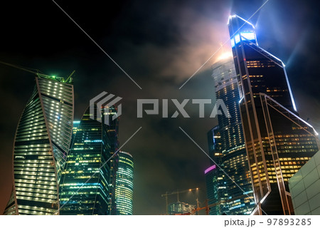 Moscow-City buildings under construction at night, Moscow, Russia Moscow-City buildings under construction at night, Moscow, Russia 97893285