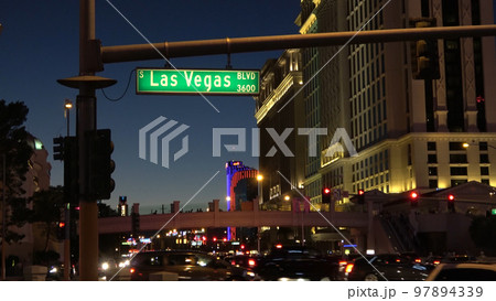 Street sign Las Vegas Boulevard by night Street sign Las Vegas Boulevard by night 97894339