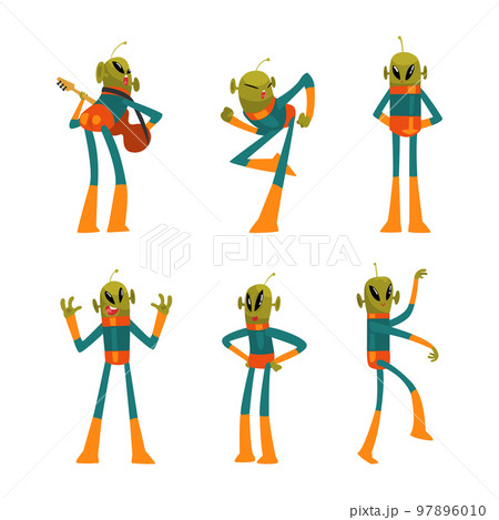 Funny green aliens in space suits set. Cute...のイラスト素材 [97896010] - PIXTA