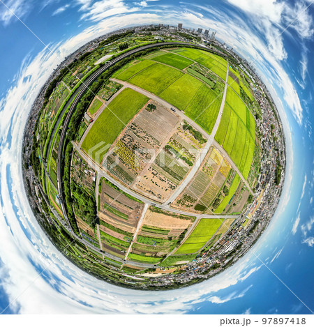 空撮　360度カメラで撮影した見沼田んぼ 97897418