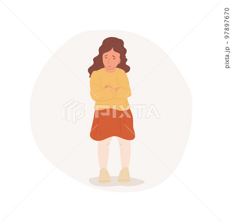 Resentment isolated cartoon vector illustration. Offended girl standing alone, resentful kid psychology, people socio-emotional development, dissatisfied face expression vector cartoon. 97897670