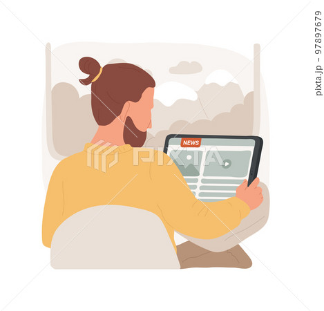 News isolated cartoon vector illustration. Man looking at tablet screen, reading news online, latest news and videos on a website, obtaining information, people lifestyle vector cartoon. 97897679