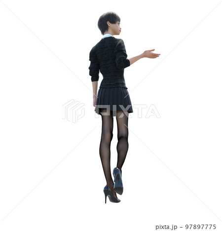 ニットを着たミニスカートの若い女性　perming3DCGイラスト素材 97897775