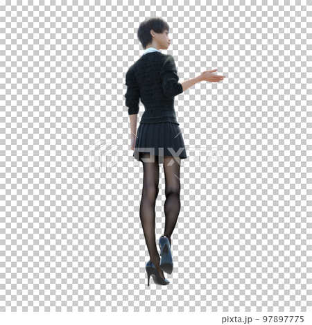ニットを着たミニスカートの若い女性　perming3DCGイラスト素材 97897775