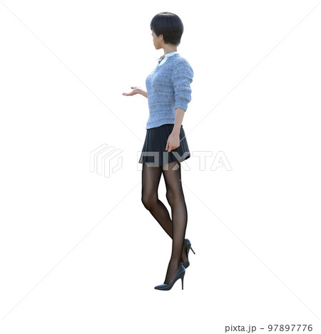 ニットを着たミニスカートの若い女性　perming3DCGイラスト素材 97897776
