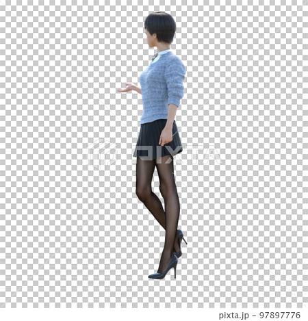 ニットを着たミニスカートの若い女性　perming3DCGイラスト素材 97897776