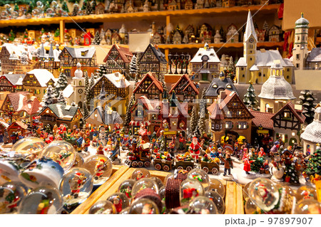 Christmas toys and gifts on the market counter. 97897907