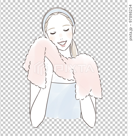 タオルで顔を拭く笑顔の女性 97898254