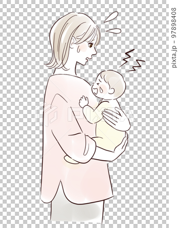 mother holding a crying baby 97898408