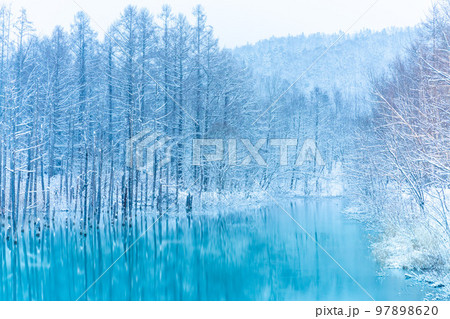 [北海道の冬］雪の積もった青い池 97898620