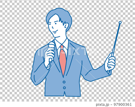 プレゼンするスーツを着た男性セミナー講師 97900361
