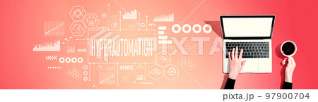 Hyperautomation theme with person using a laptop 97900704