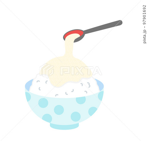 野菜イラスト　すりおろしたナガイモをご飯にかける（とろろご飯） 97901692