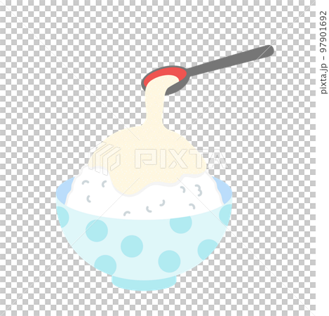 野菜イラスト　すりおろしたナガイモをご飯にかける（とろろご飯） 97901692