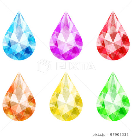 ペアシェイプブリリアントカットのジュエリー水彩イラストセット素材 97902332