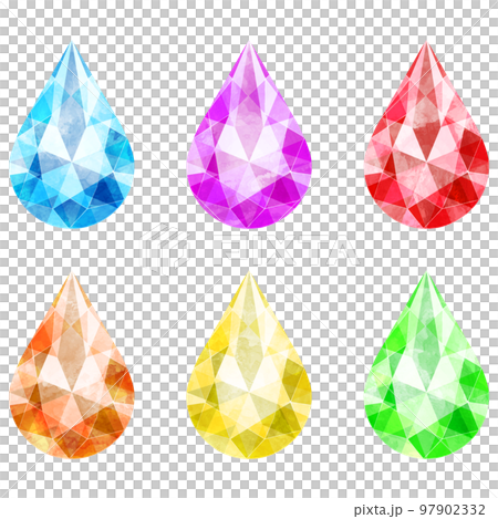 ペアシェイプブリリアントカットのジュエリー水彩イラストセット素材 97902332