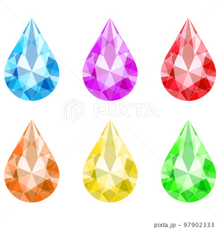 ペアシェイプブリリアントカットのジュエリーイラストセット素材 97902333