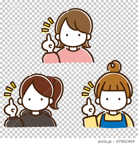 舉起食指並解釋要點的簡單時尚女孩的線條畫插圖集 舉起食指並解釋要點的簡單時尚女孩的線條畫插圖集 97902404